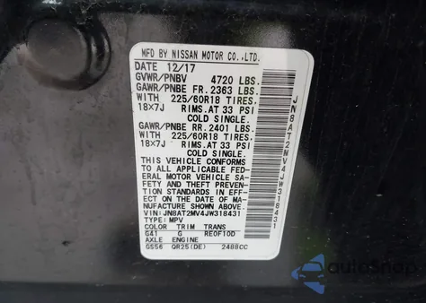 2018 Nissan Rogue Sl from USA, damaged, VIN JN8AT2MV4JW318431